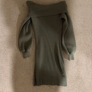 Off-Shoulder Olive Green Sweater Dress